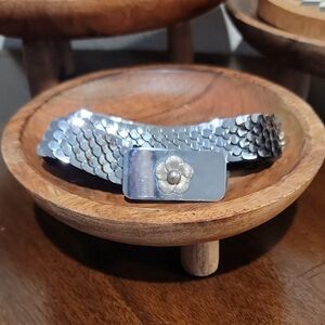Vintage Silver Scalloped Belt With Flower Detail